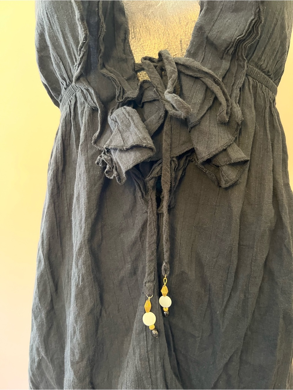 2010’s Ralph Lauren Black Ruffle Beaded Halter Beachy Sundress Dress S Cotton - Picture 2 of 9